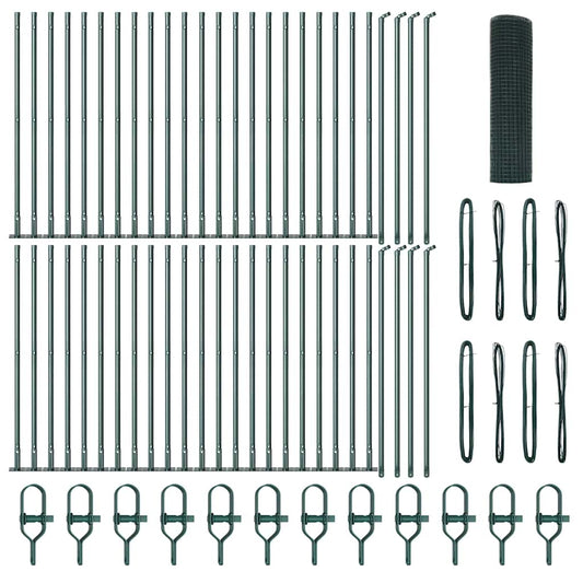 Zaun mit Pfosten Grün 1 x 100 m Stahl