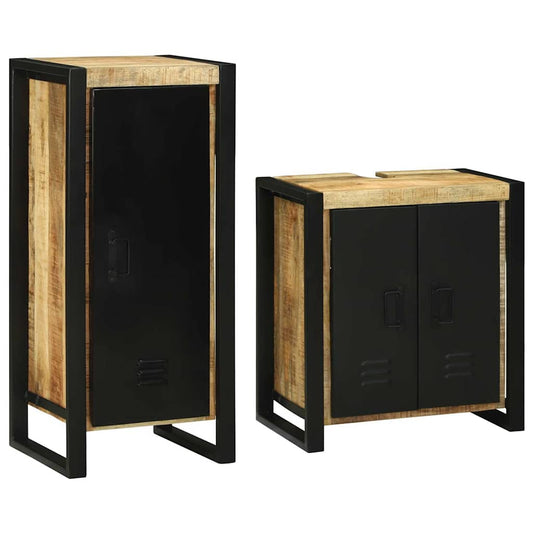 Badezimmermöbel Set mit Speicher 2 pcs Braun Massivholz Mango