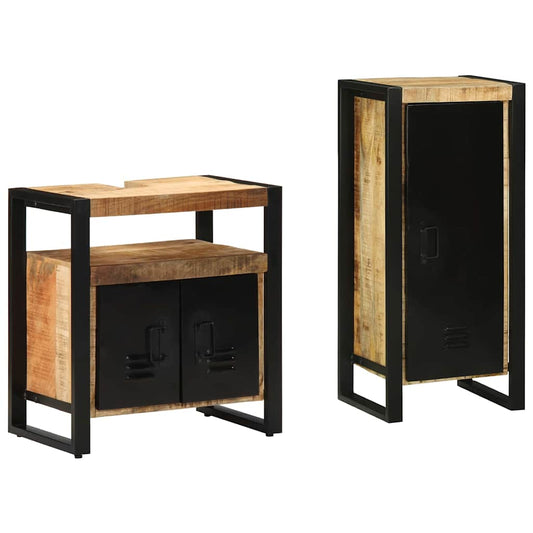 Badezimmermöbel Set mit Regal 2 pcs Braun Massivholz Mango