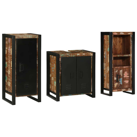 Badezimmermöbel Set mit Regal 3 pcs Mehrfarbig Massives Altholz