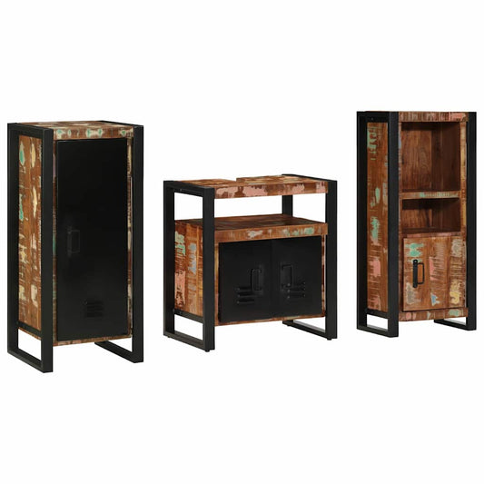 Badezimmermöbel Set mit Regal 3 pcs Mehrfarbig Massives Altholz