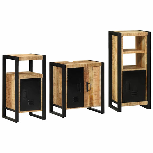 Badezimmermöbel Set mit Regal 3 pcs Braun Massivholz Mango