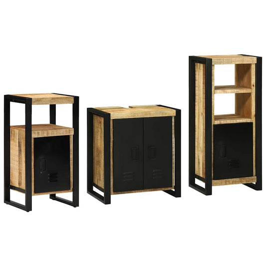 Badezimmermöbel Set mit Regal 3 pcs Braun Massivholz Mango