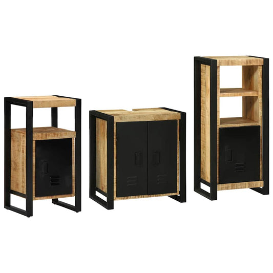 Badezimmermöbel Set mit Regal 3 pcs Braun Massivholz Mango