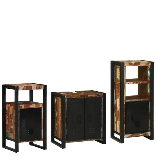 Badezimmermöbel Set mit Regal 3 pcs Mehrfarbig Massives Altholz