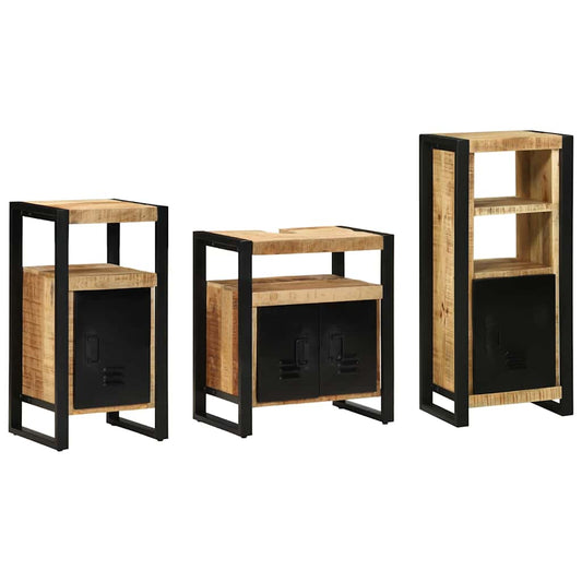 Badezimmermöbel Set mit Regal 3 pcs Braun Massivholz Mango