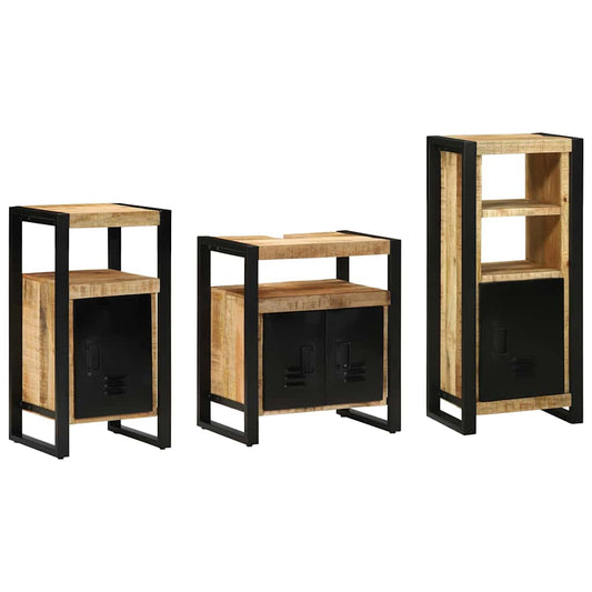 Badezimmermöbel Set mit Regal 3 pcs Braun Massivholz Mango