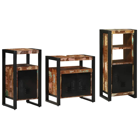 Badezimmermöbel Set mit Regal 3 pcs Mehrfarbig Massives Altholz