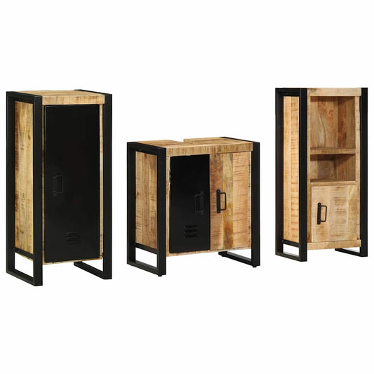 Badezimmermöbel Set mit Regal 3 pcs Braun Massivholz Mango