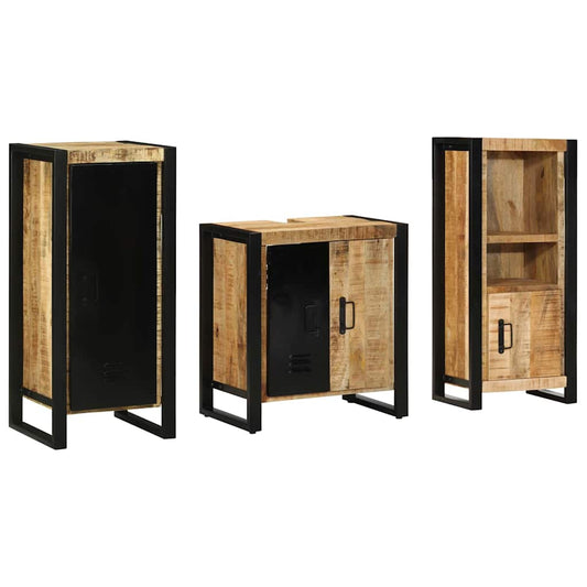 Badezimmermöbel Set mit Regal 3 pcs Braun Massivholz Mango