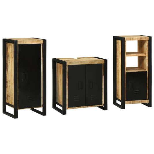 Badezimmermöbel Set mit Regal 3 pcs Braun Massivholz Mango
