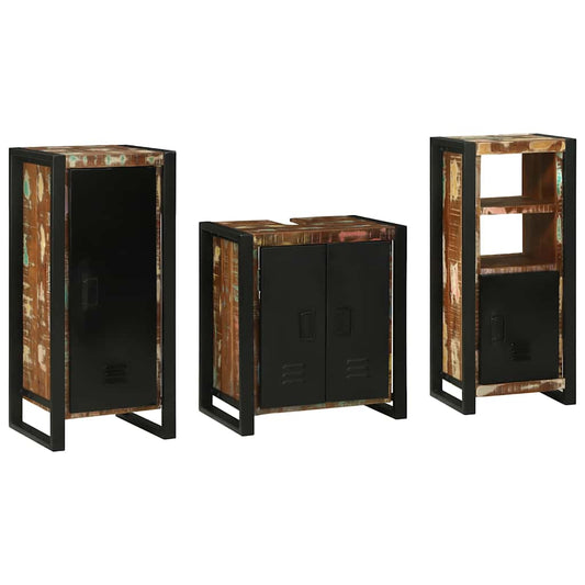 Badezimmermöbel Set mit Regal 3 pcs Mehrfarbig Massives Altholz