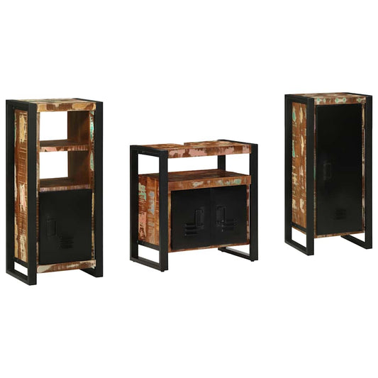 Badezimmermöbel Set mit Regal 3 pcs Mehrfarbig Massives Altholz