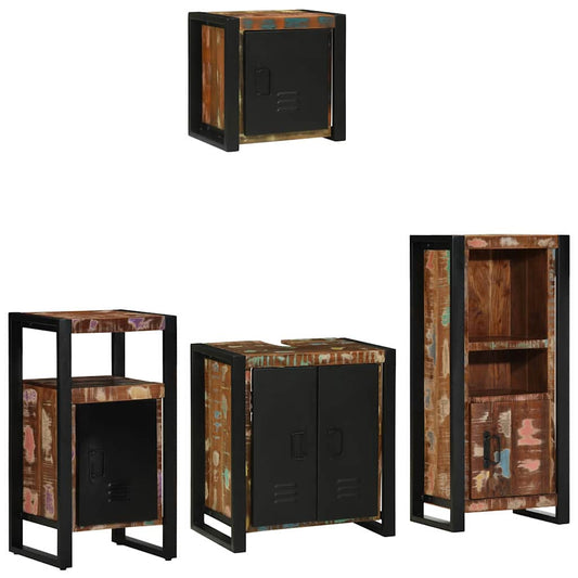 Badezimmermöbel Set mit Regal 4 pcs Mehrfarbig Massives Altholz