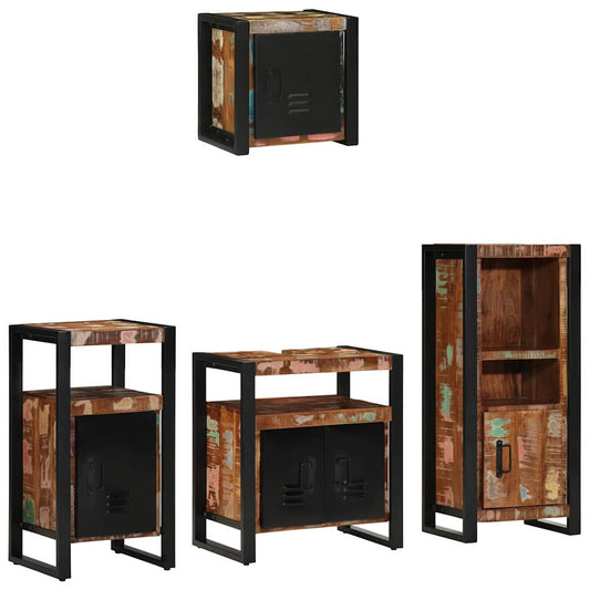 Badezimmermöbel Set mit Regal 4 pcs Mehrfarbig Massives Altholz