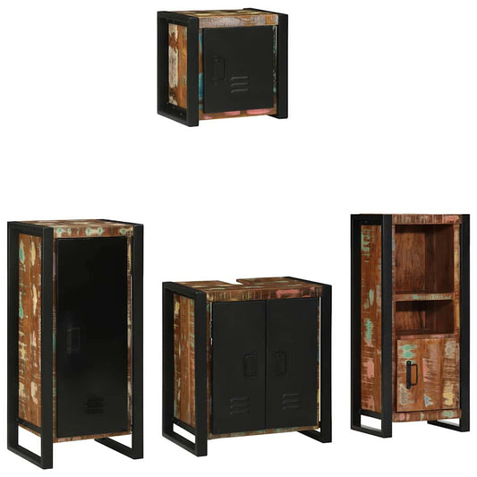 Badezimmermöbel Set mit Regal 4 pcs Mehrfarbig Massives Altholz