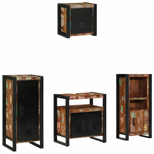Badezimmermöbel Set mit Regal 4 pcs Mehrfarbig Massives Altholz