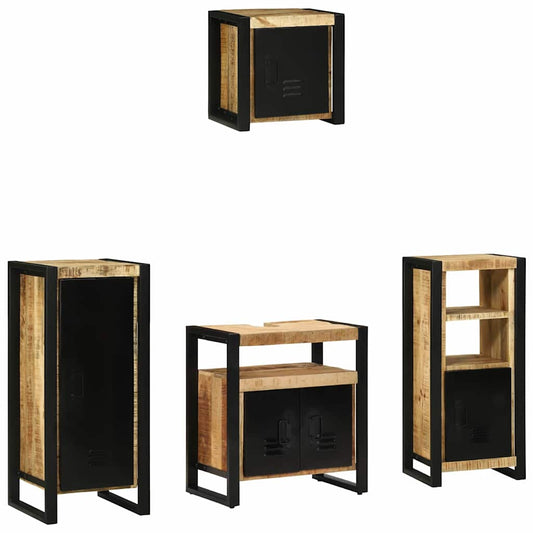 Badezimmermöbel Set mit Regal 4 pcs Braun Massivholz Mango