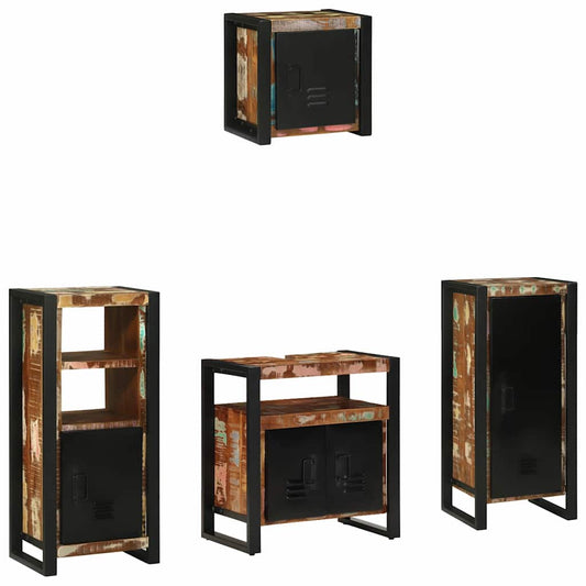 Badezimmermöbel Set mit Regal 4 pcs Mehrfarbig Massives Altholz