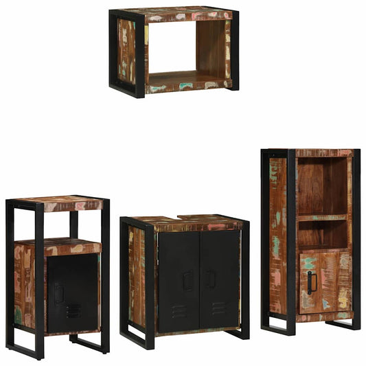 Badezimmermöbel Set mit Regal 4 pcs Mehrfarbig Massives Altholz