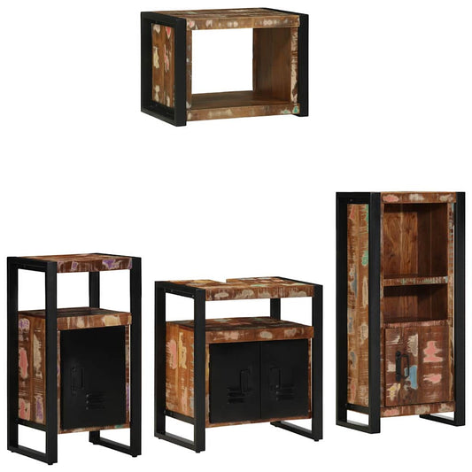 Badezimmermöbel Set mit Regal 4 pcs Mehrfarbig Massives Altholz