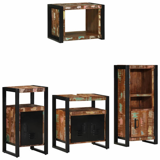 Badezimmermöbel Set mit Regal 4 pcs Mehrfarbig Massives Altholz