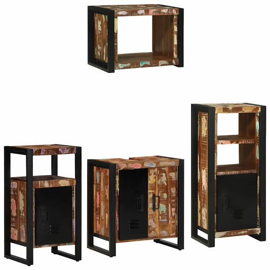 Badezimmermöbel Set mit Regal 4 pcs Mehrfarbig Massives Altholz