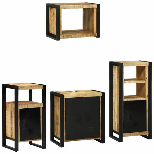 Badezimmermöbel Set mit Regal 4 pcs Braun Massivholz Mango