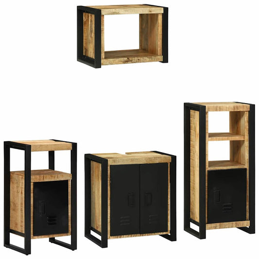 Badezimmermöbel Set mit Regal 4 pcs Braun Massivholz Mango