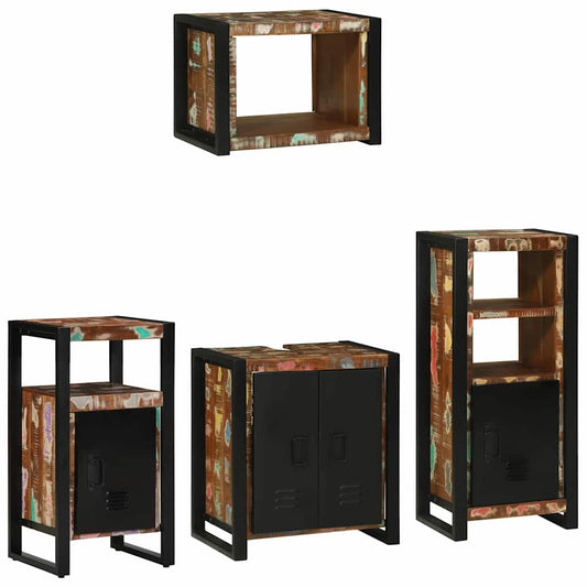 Badezimmermöbel Set mit Regal 4 pcs Mehrfarbig Massives Altholz