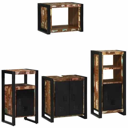 Badezimmermöbel Set mit Regal 4 pcs Mehrfarbig Massives Altholz