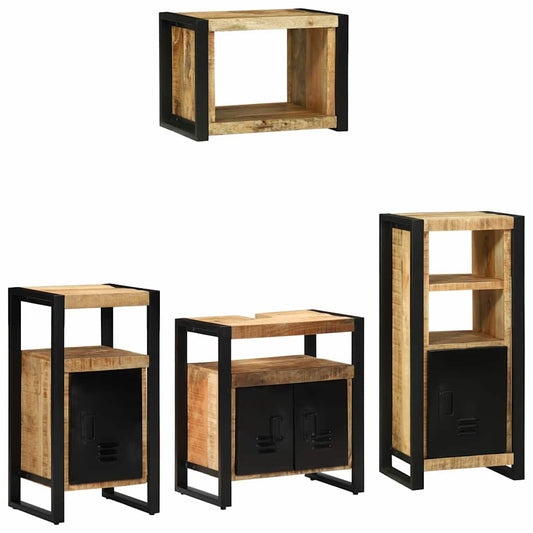 Badezimmermöbel Set mit Regal 4 pcs Braun Massivholz Mango
