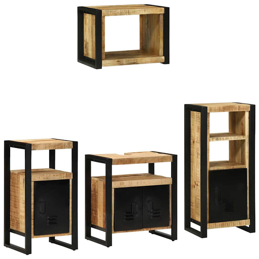 Badezimmermöbel Set mit Regal 4 pcs Braun Massivholz Mango