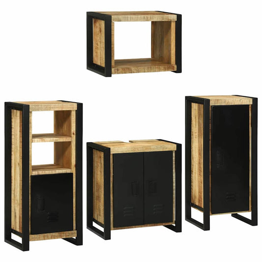 Badezimmermöbel Set Wandmontiert 4 pcs Braun Massivholz Mango