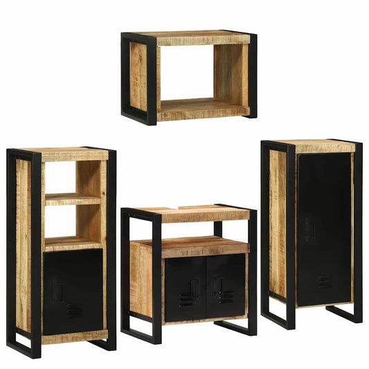 Badezimmermöbel Set Wandmontiert 4 pcs Braun Massivholz Mango