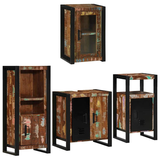 Badezimmermöbel Set mit Tür 4 pcs Mehrfarbig Massives Altholz
