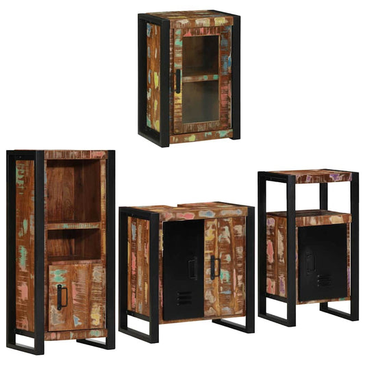 Badezimmermöbel Set mit Tür 4 pcs Mehrfarbig Massives Altholz