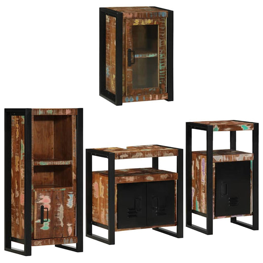 Badezimmermöbel Set mit Tür 4 pcs Mehrfarbig Massives Altholz