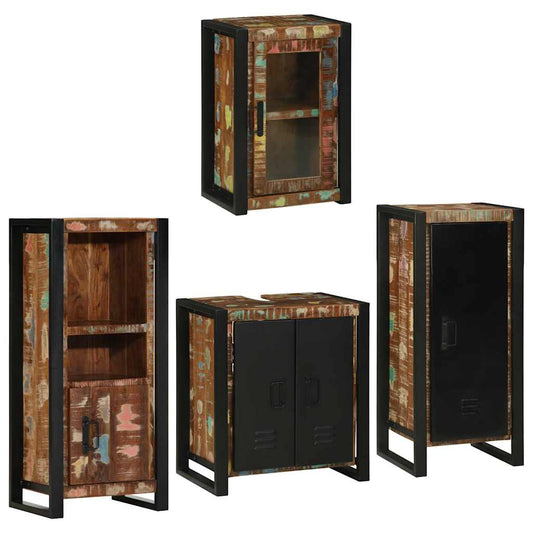 Badezimmermöbel Set mit Tür 4 pcs Mehrfarbig Massives Altholz