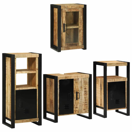 Badezimmermöbel Set Wandmontiert 4 pcs Braun Massivholz Mango