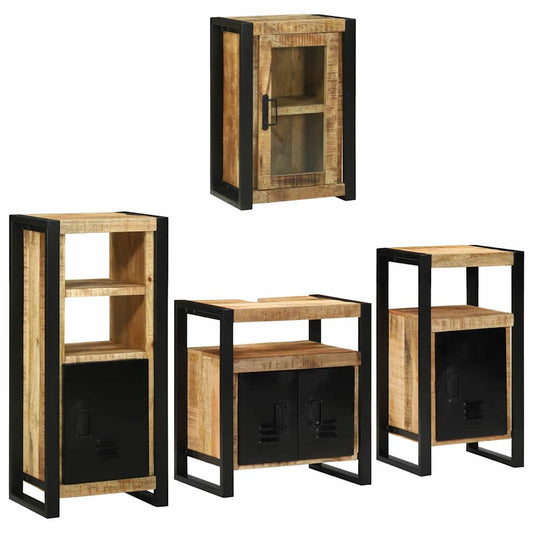 Badezimmermöbel Set Wandmontiert 4 pcs Braun Massivholz Mango