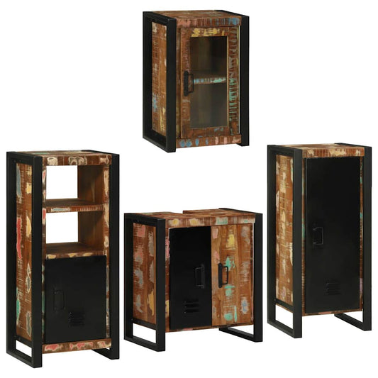 Badezimmermöbel Set mit Tür 4 pcs Mehrfarbig Massives Altholz