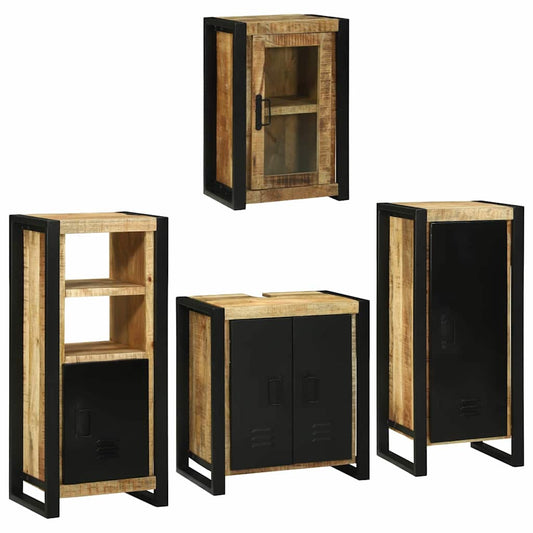 Badezimmermöbel Set Wandmontiert 4 pcs Braun Massivholz Mango