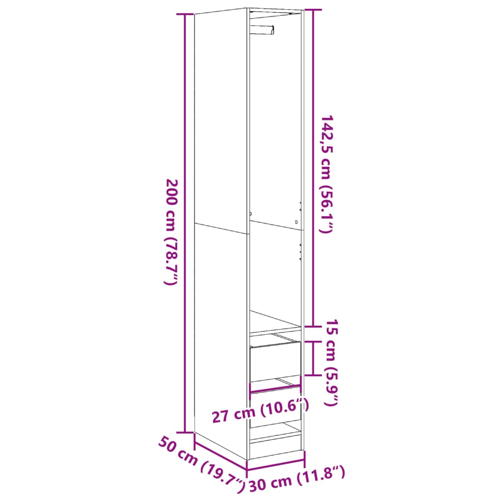 Garderobe gammelt træ look 30x50x200 cm træmateriale
