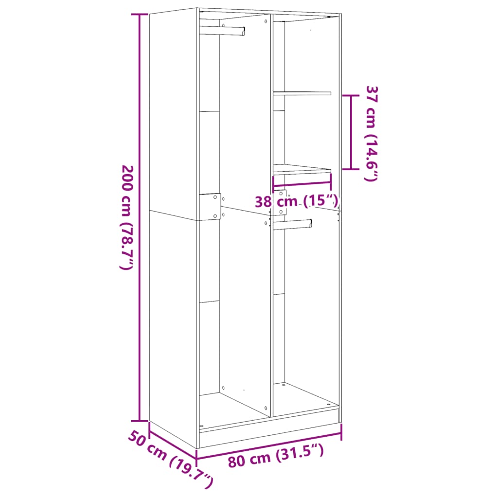 Garderobe gammelt træ look 80x50x200 cm træmateriale