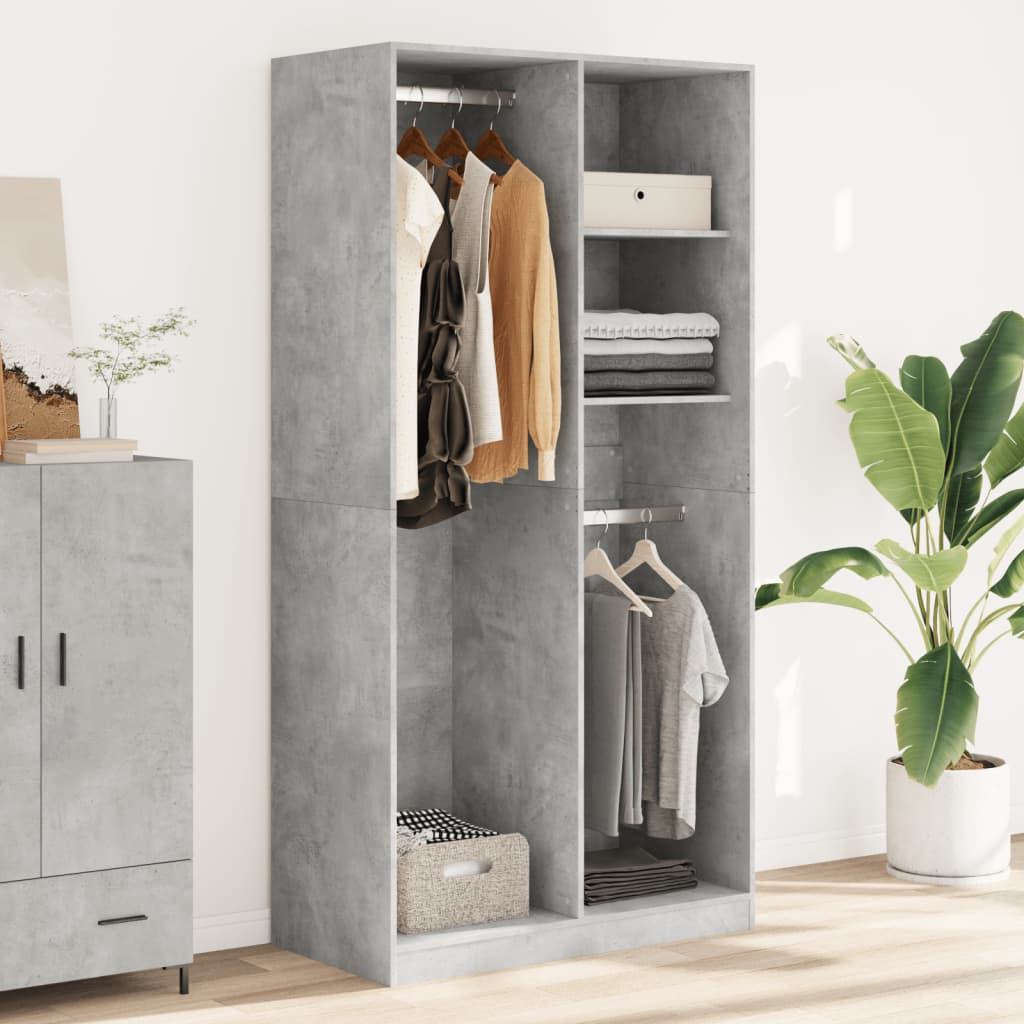 Garderobe Beton Grå 100x50x200 cm Træ Materiale