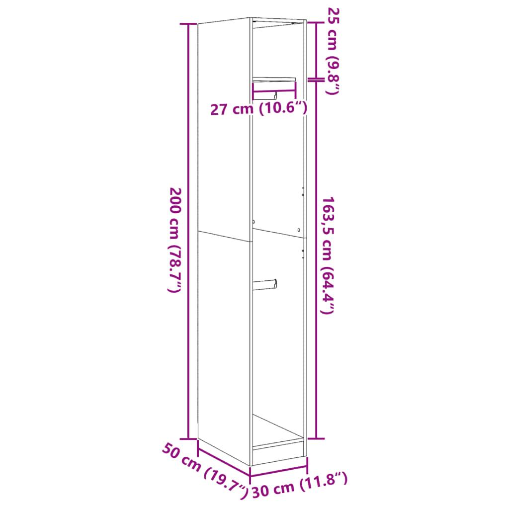 Garderobe Grå Sonoma 30x50x200 cm Træmateriale