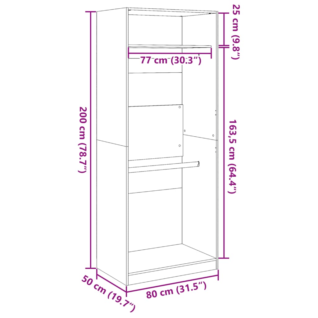 Garderobeskab Sonoma Eg 80x50x200 cm Træmateriale