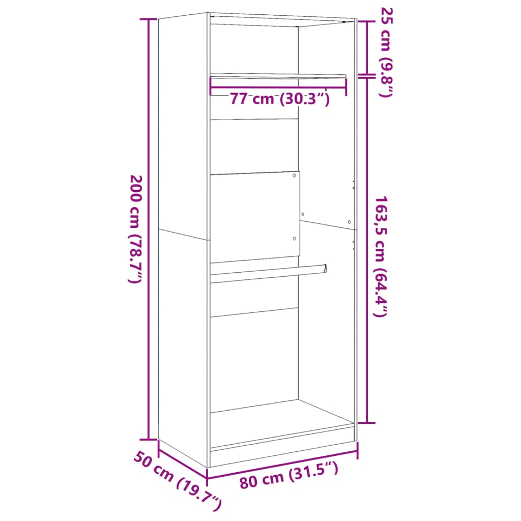 Garderobe røget eg 80x50x200 cm træmateriale