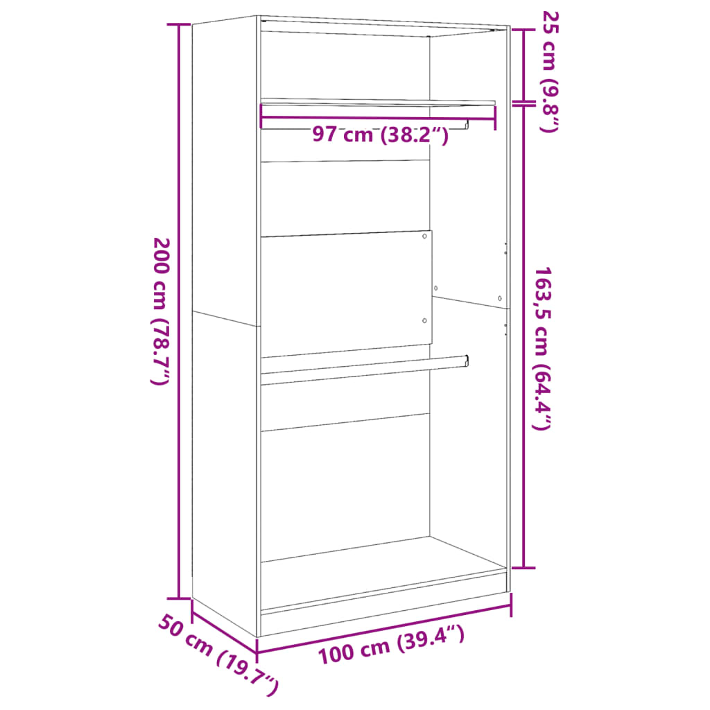 Garderobe røget eg 100x50x200 cm træmateriale